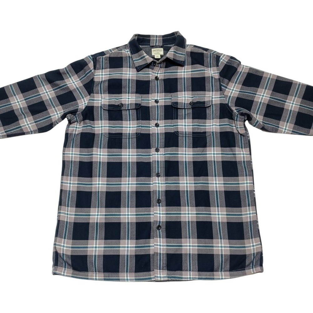 LL Bean Mens LT Fleece Lined Flannel Shirt Jacket Plaid Navy Lumberjack Heritage